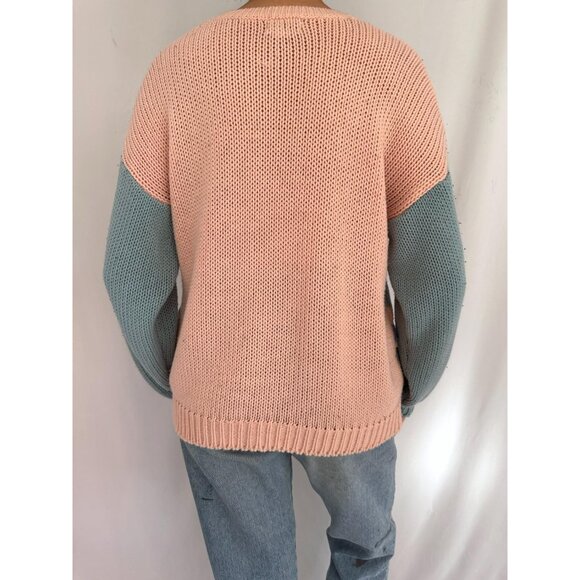 80s vintage pink blue pastel grandmacore funky textured acrylic knit sweater - Picture 4 of 9